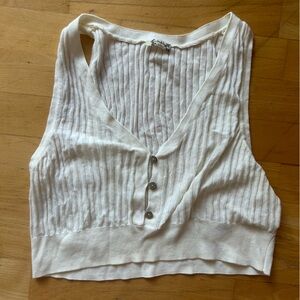 Free People White V-Neck Sweater